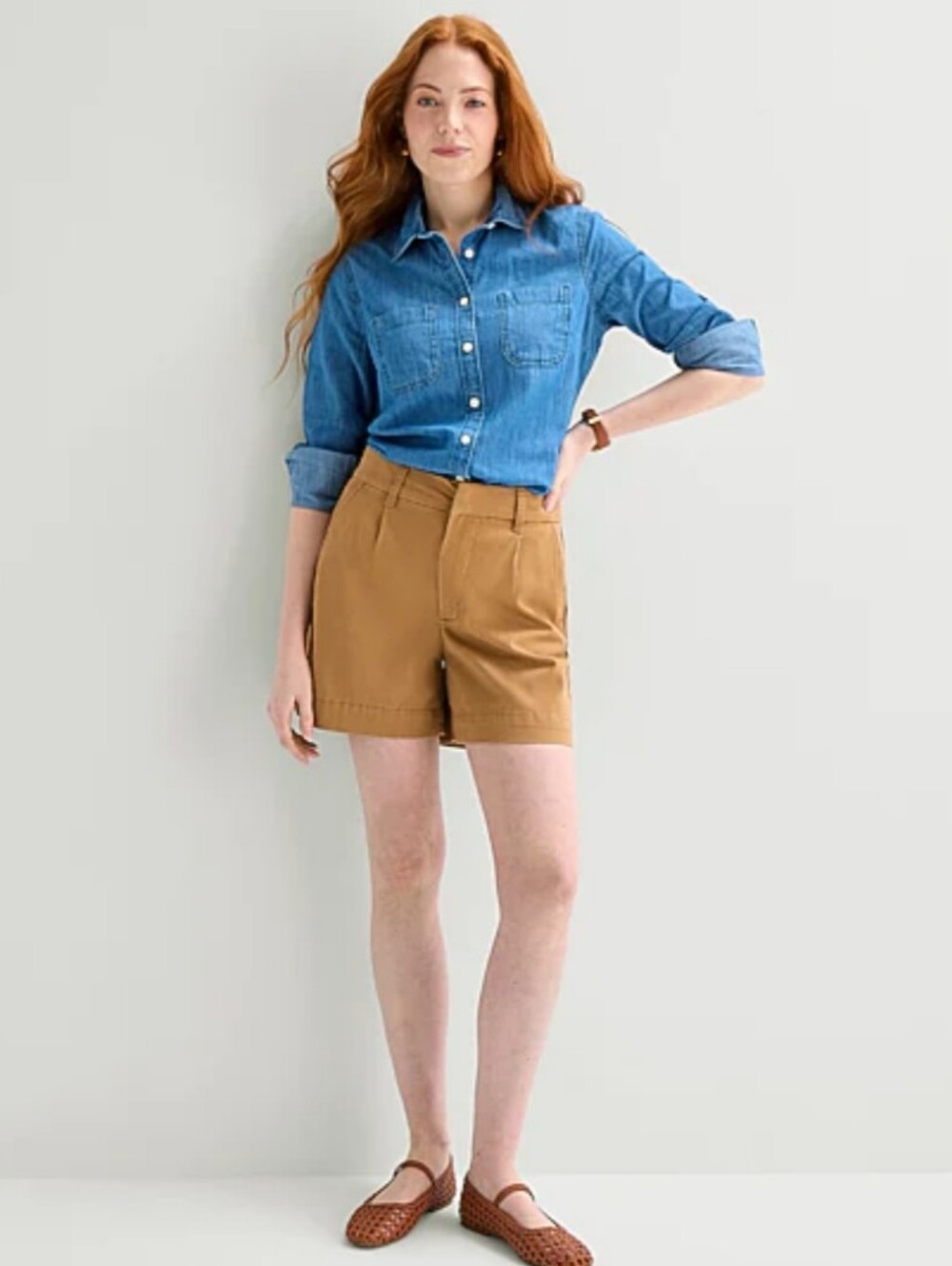 St John's Bay Womens Indigo Denim Button-Down Shirt